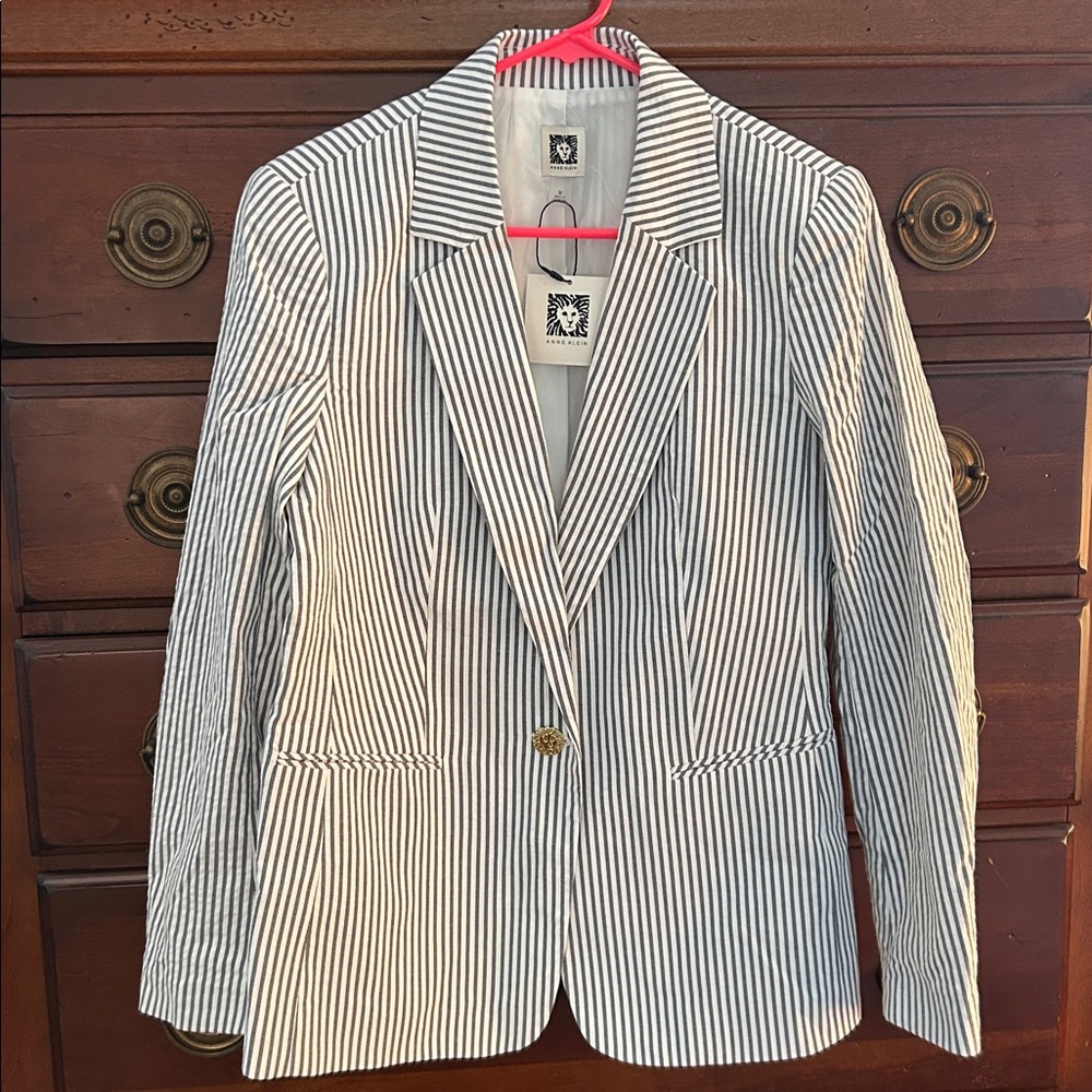 Anne Klein Striped Blazer with Button Detail